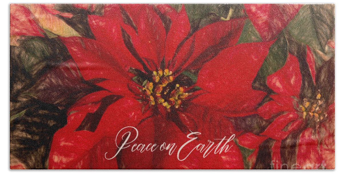 Poinsettia Beach Towel featuring the photograph Peace on Earth 2 #holidays #Christmas by Andrea Anderegg