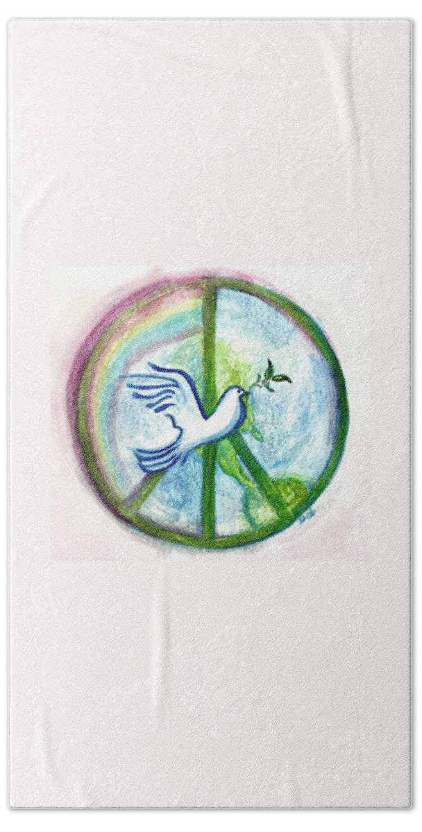 Peace Sign Beach Towel featuring the painting Peace on Earth by Deb Stroh-Larson
