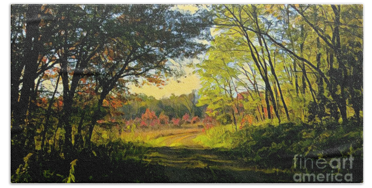 Fall Beach Towel featuring the painting Peaceful Autumn Walk by Marilyn Smith