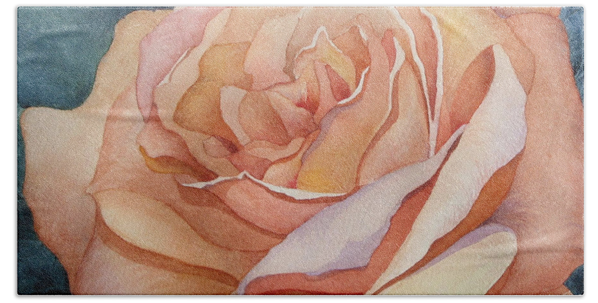 Rose Beach Towel featuring the painting Peach Rose Detail by Lael Rutherford