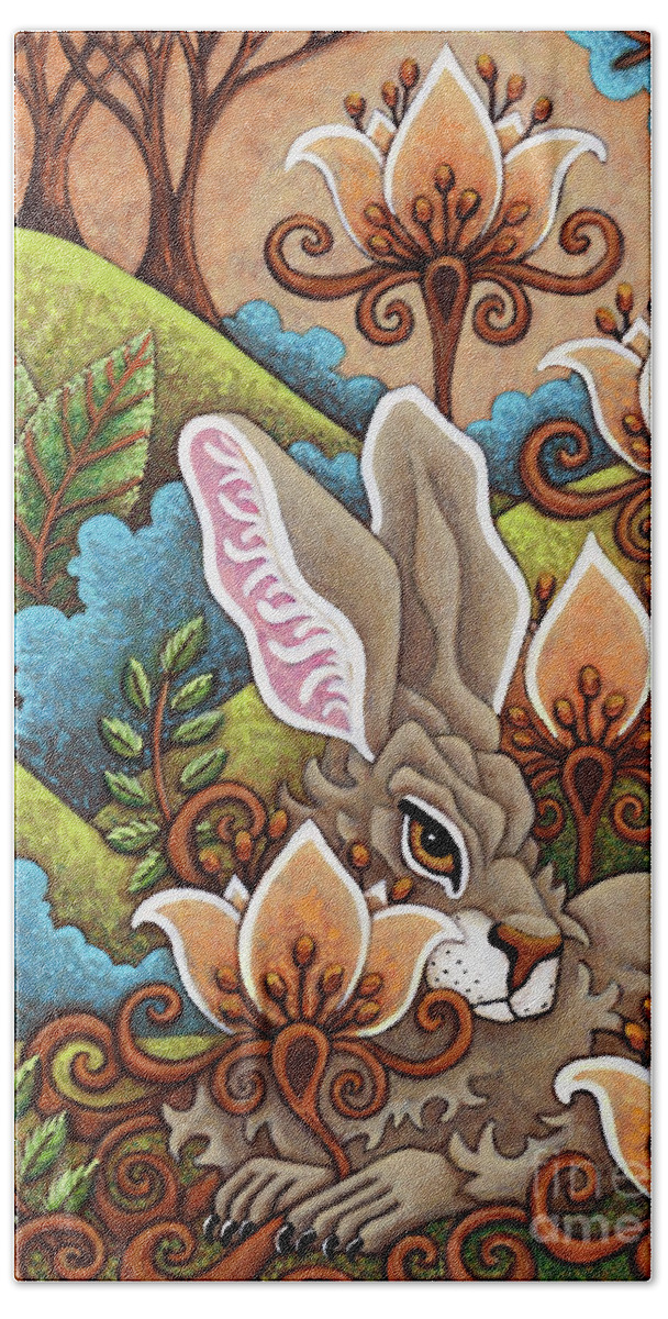 Hare Beach Towel featuring the painting Peachy Persian Daydream by Amy E Fraser