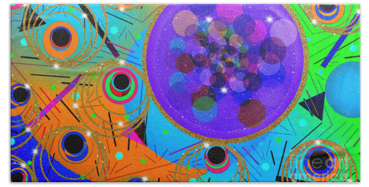Abstract Art Beach Towel featuring the digital art Peacock Feathers and Bubblegum by Diamante Lavendar