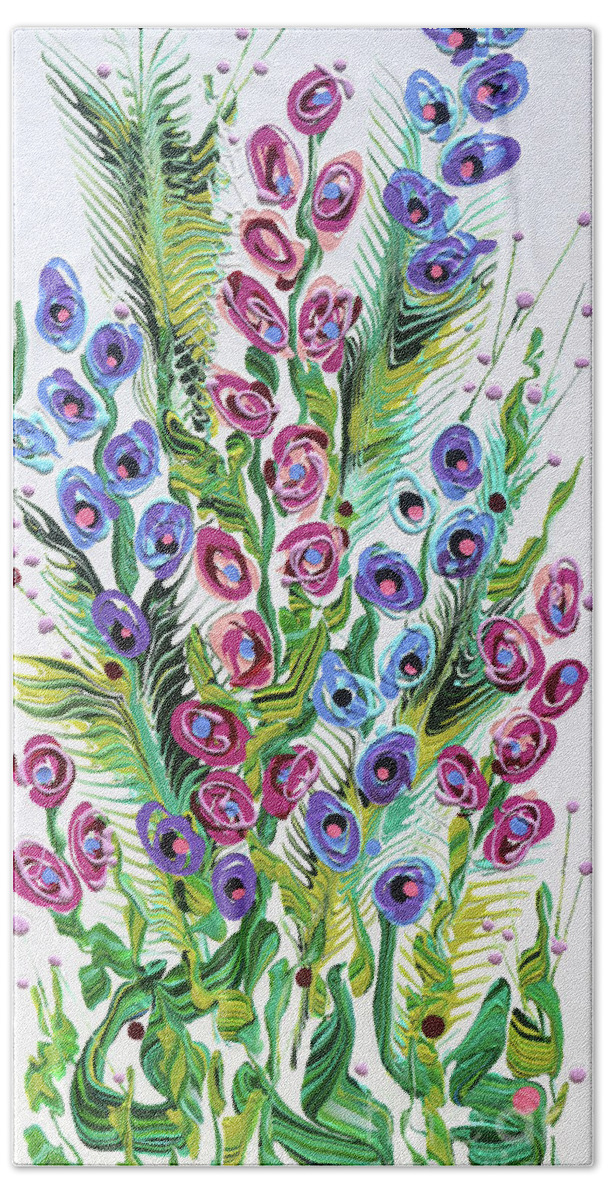 Fluid Acrylic Painting Beach Towel featuring the painting Peacock Garden by Jane Crabtree