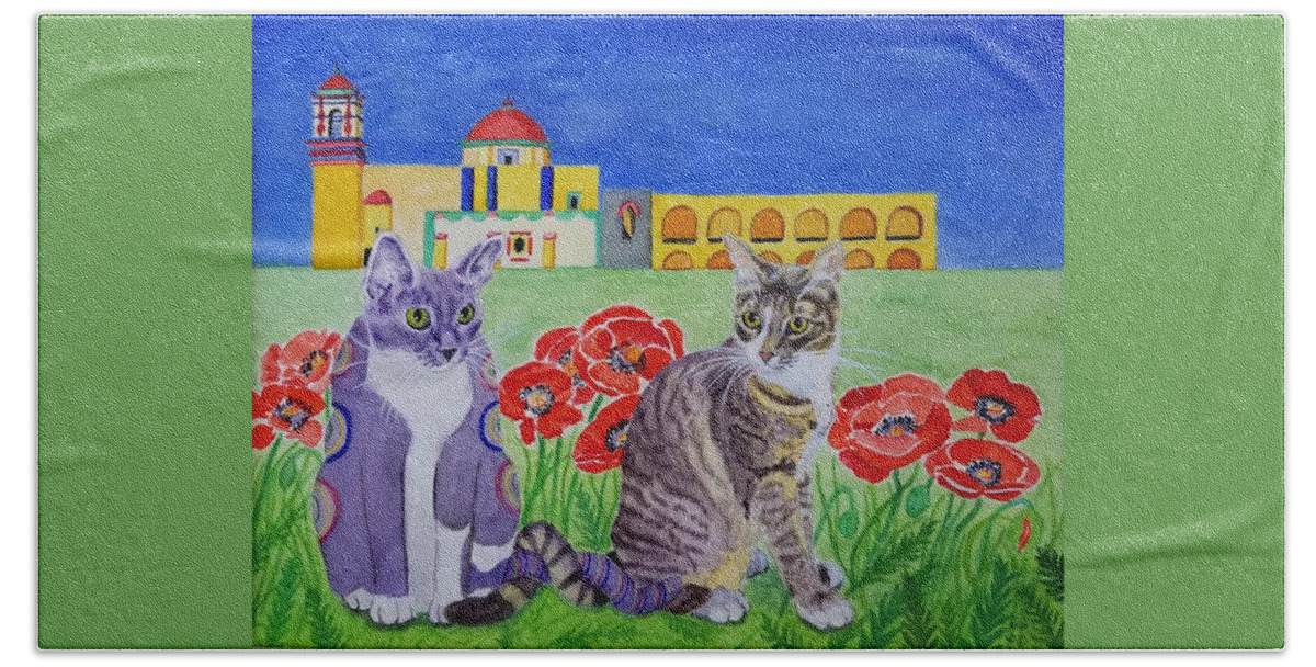 Cat Beach Towel featuring the painting Peggy and Maya by Vera Smith