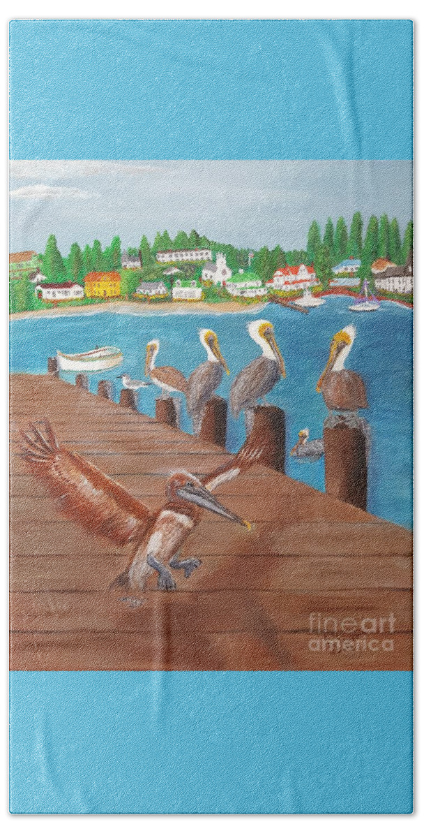 Pelican Beach Towel featuring the painting Pelican Haven by Elizabeth Mauldin