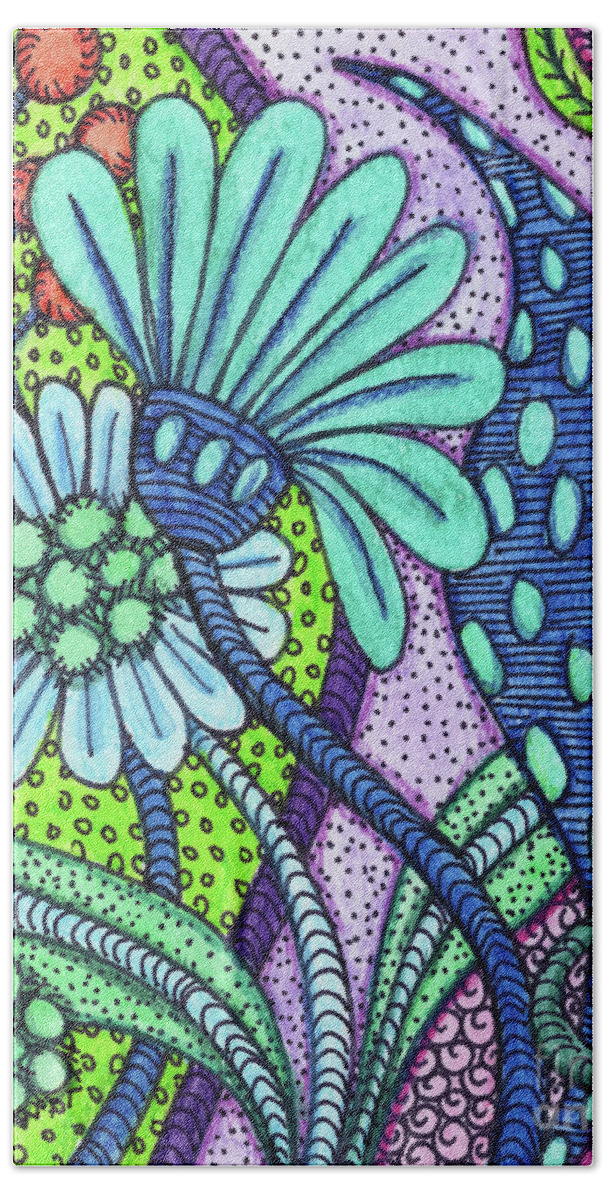 Floral Beach Towel featuring the painting Pen and Ink Watercolor Floral 18 by Amy E Fraser