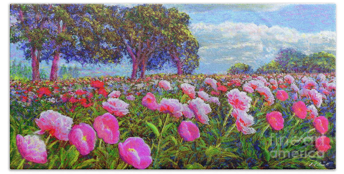 Floral Beach Towel featuring the painting Peony Heaven by Jane Small