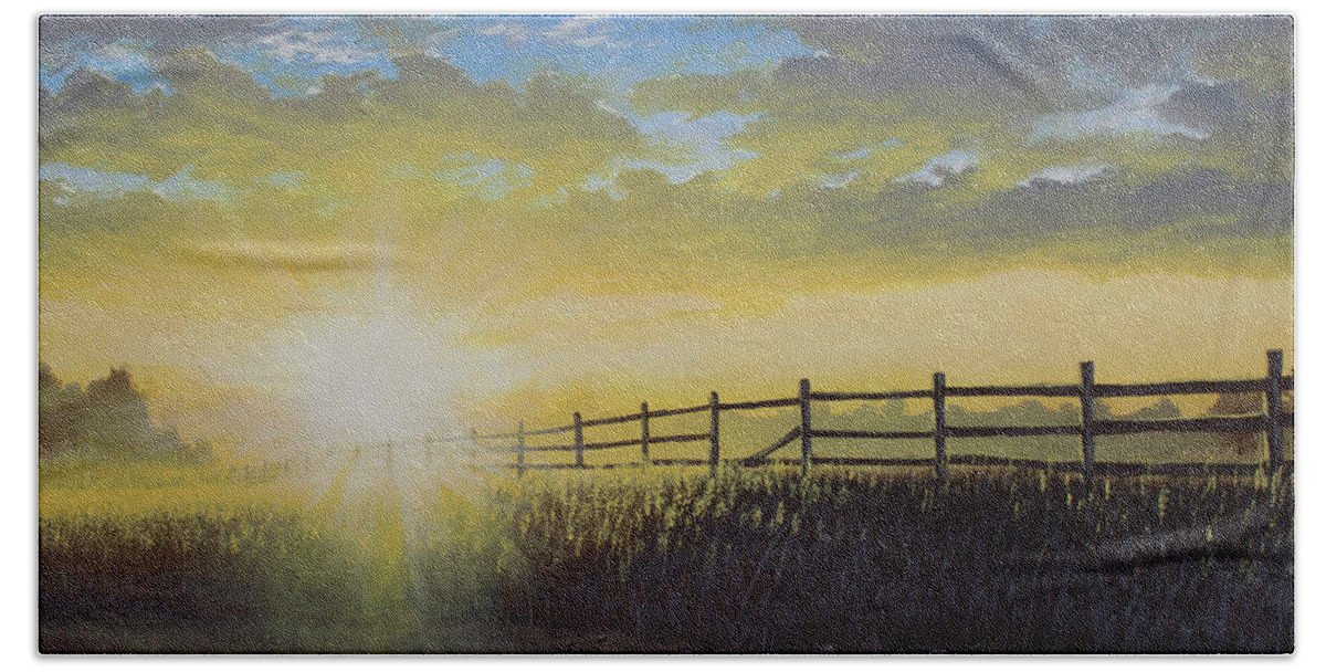 Landscape Beach Towel featuring the painting Perceiving Light by Timothy Stanford