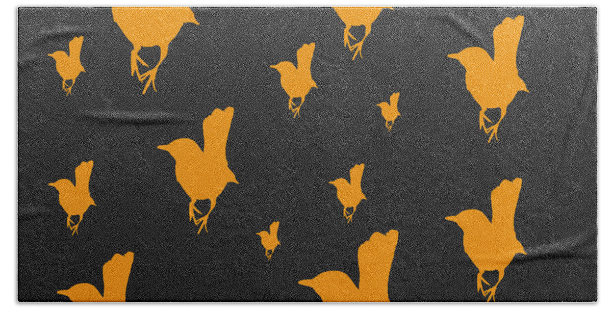 Bird Beach Towel featuring the digital art Perched Bird - Orange on Black by Jason Fink