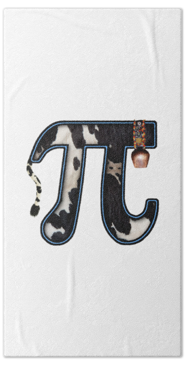 Cow Pi Beach Towel featuring the digital art Pi - Pun - Cow Pi by Mike Savad