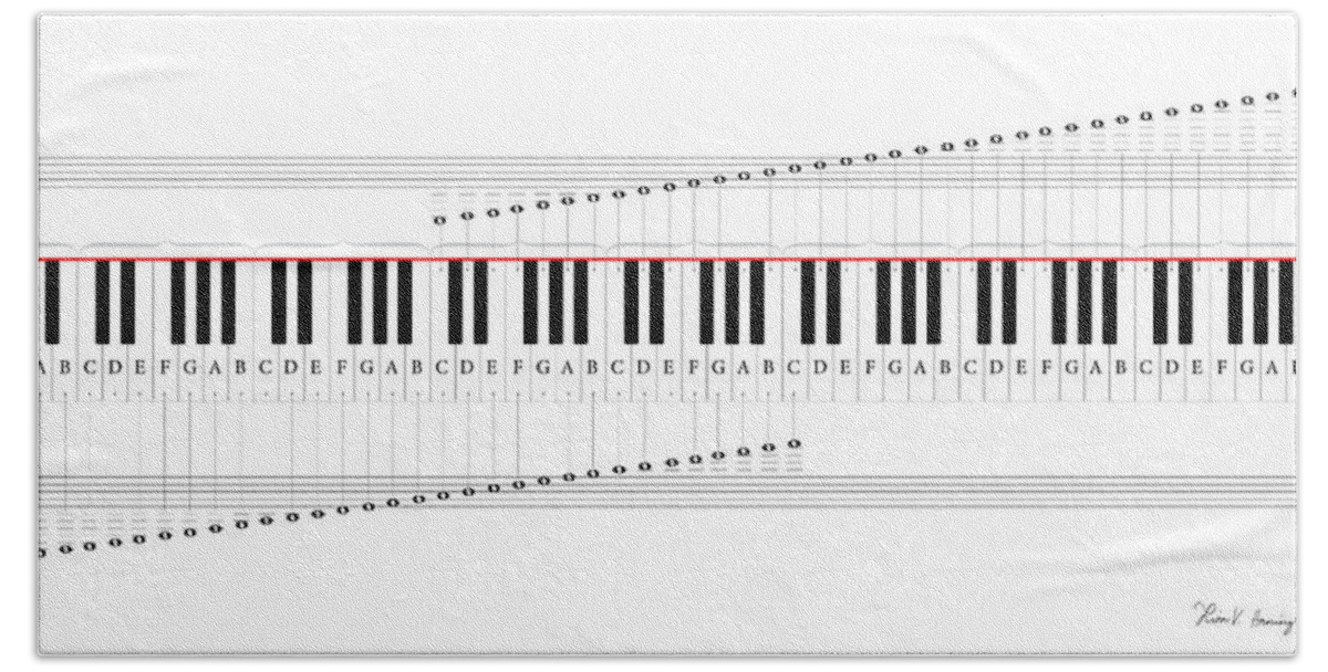 Piano Beach Towel featuring the digital art Piano Keyboard Map by Lisa Hanington
