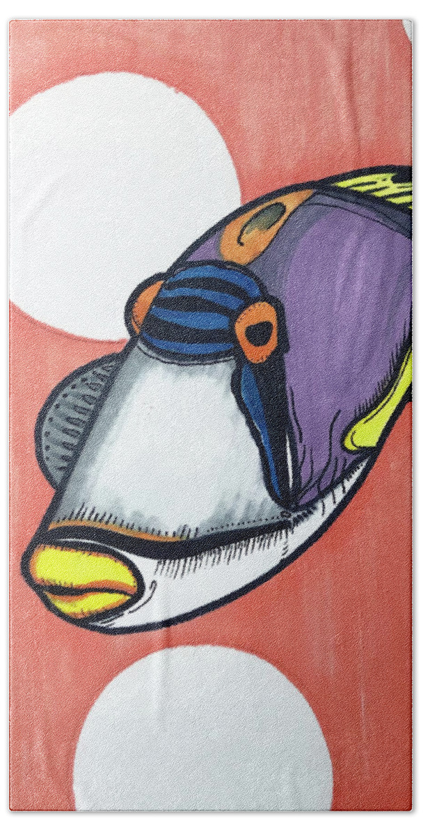 Picasso Triggerfish Beach Towel featuring the drawing Picasso Triggerfish by Creative Spirit