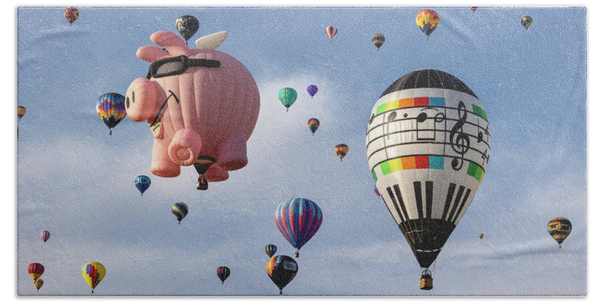 Hot Air Balloons Beach Towel featuring the photograph Pig Notes by Deborah Penland