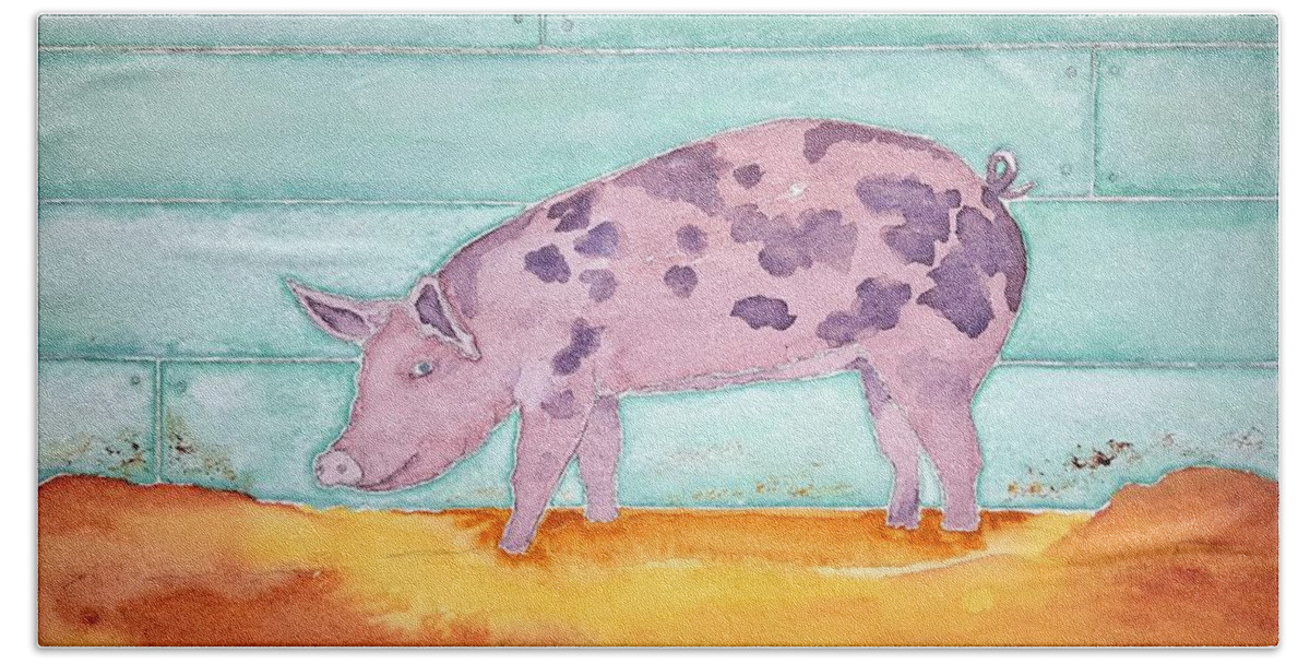 Watercolor Beach Towel featuring the painting Pig of Lore by John Klobucher