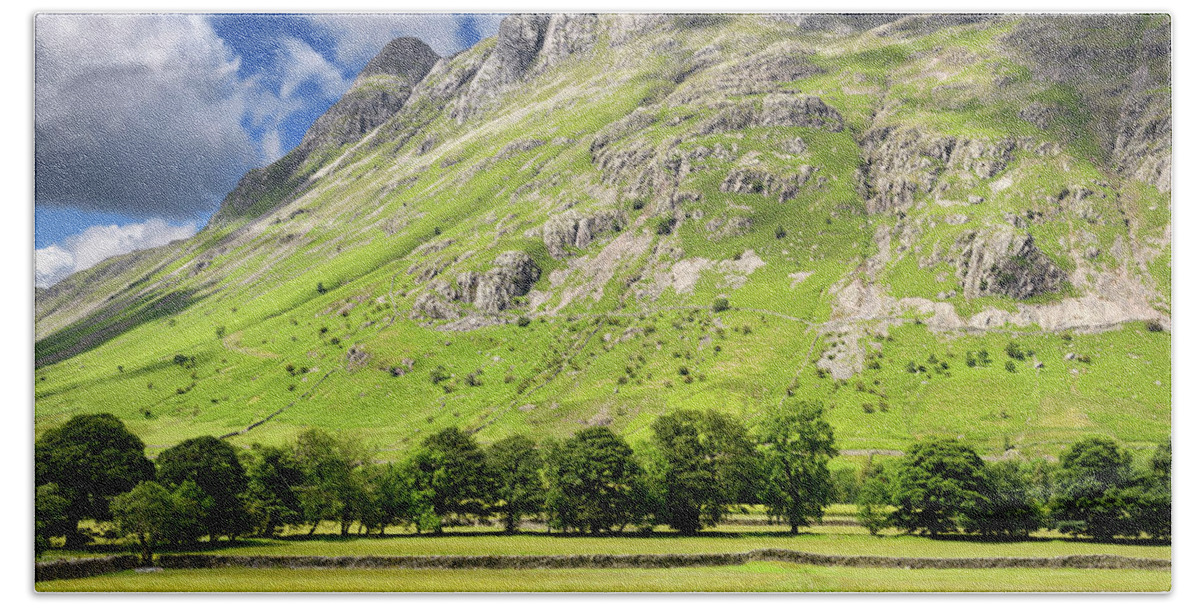 Pike Of Stickle Beach Towel featuring the photograph Pike of Stickle Loft Crag Thorn Crag and Harrison Stickle peaks by Reimar Gaertner