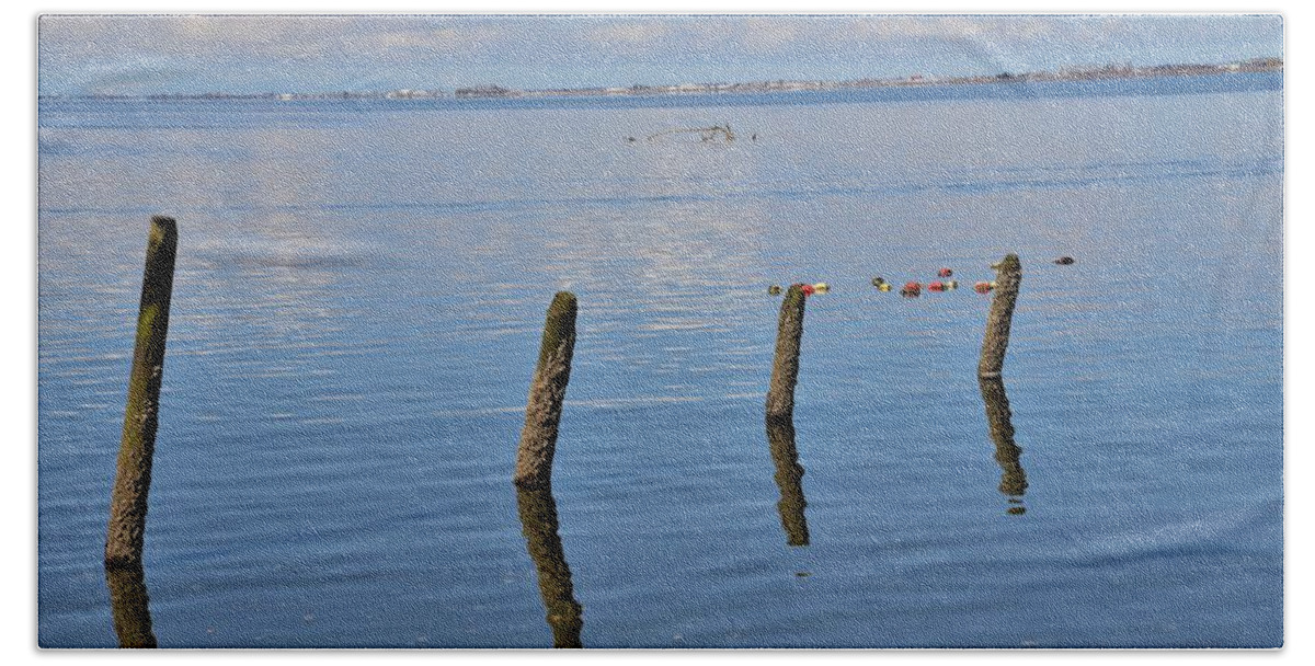 Pilings Beach Towel featuring the photograph Pilings in the Ocean by James Cousineau