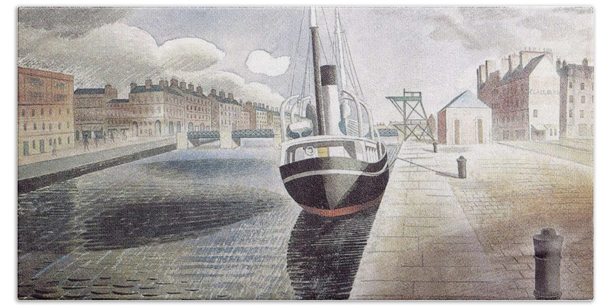 Eric Ravilious Beach Towel featuring the drawing Pilot Boat at Le Havre by Eric Ravilious by Mango Art