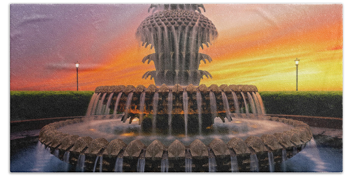 Pineapple Fountain Beach Towel featuring the photograph Pineapple Fountain SC by Susan Candelario