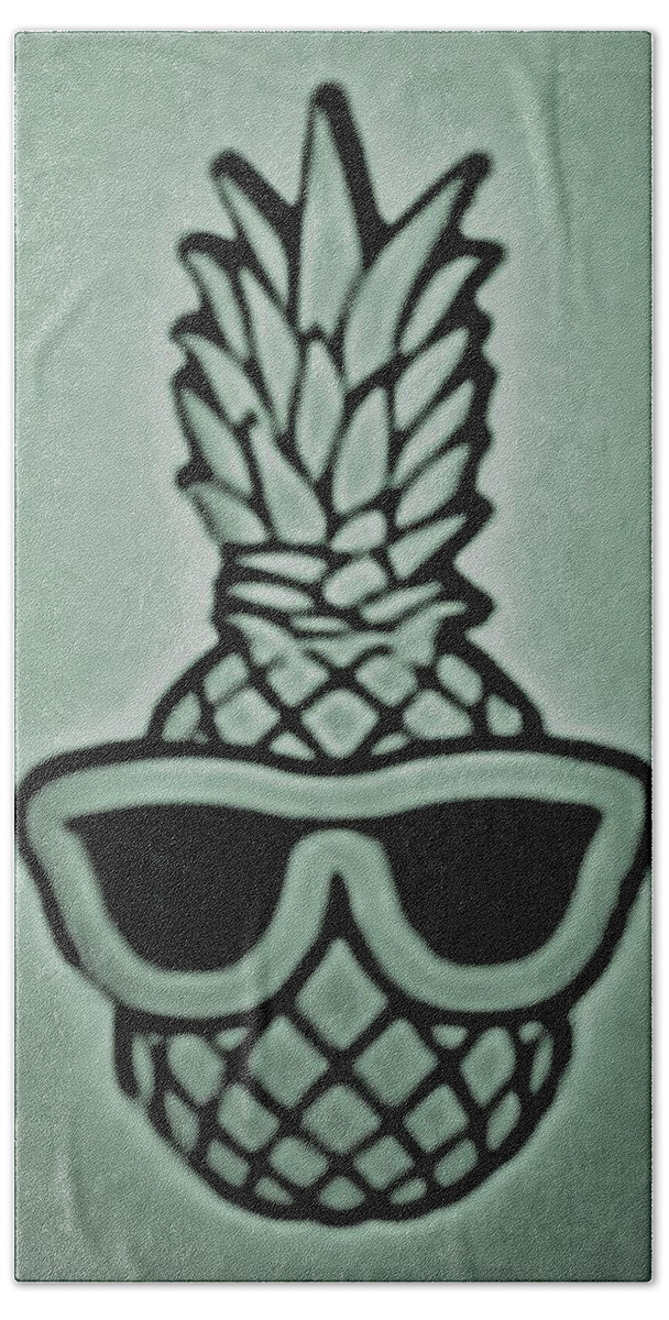 Pineapple Beach Towel featuring the photograph Pineapple With Sunglasses Green by Rob Hans