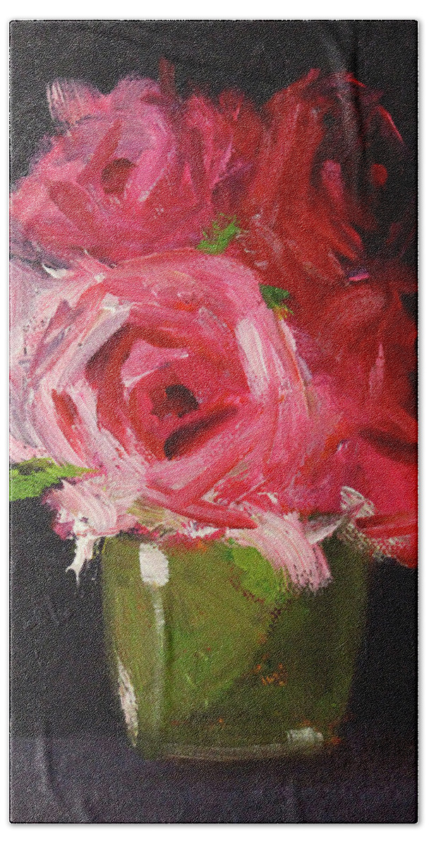 Pink Roses Beach Towel featuring the painting Pink and Red by Nancy Merkle