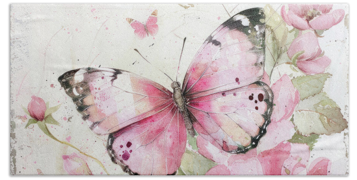 Butterfly Beach Towel featuring the painting Pink Butterfly Bliss by Tina LeCour