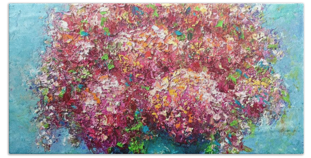 Hydrangeas Beach Towel featuring the painting Pink Cascade by Shannon Grissom