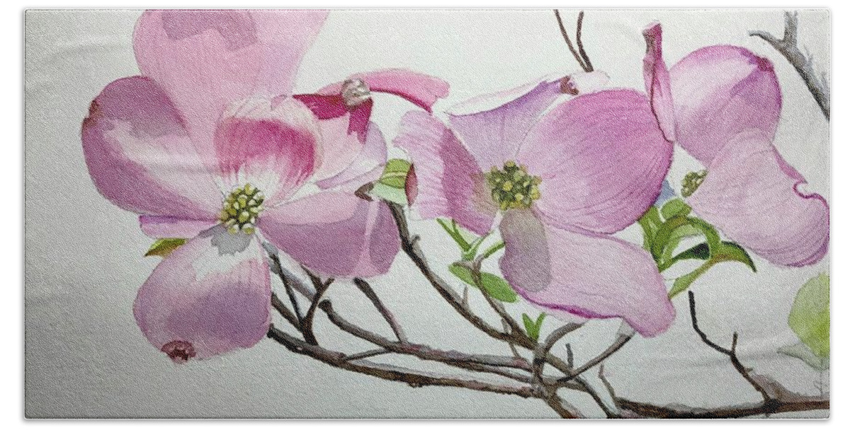 Dogwood Beach Towel featuring the painting Pink Dogwood by Nicole Curreri