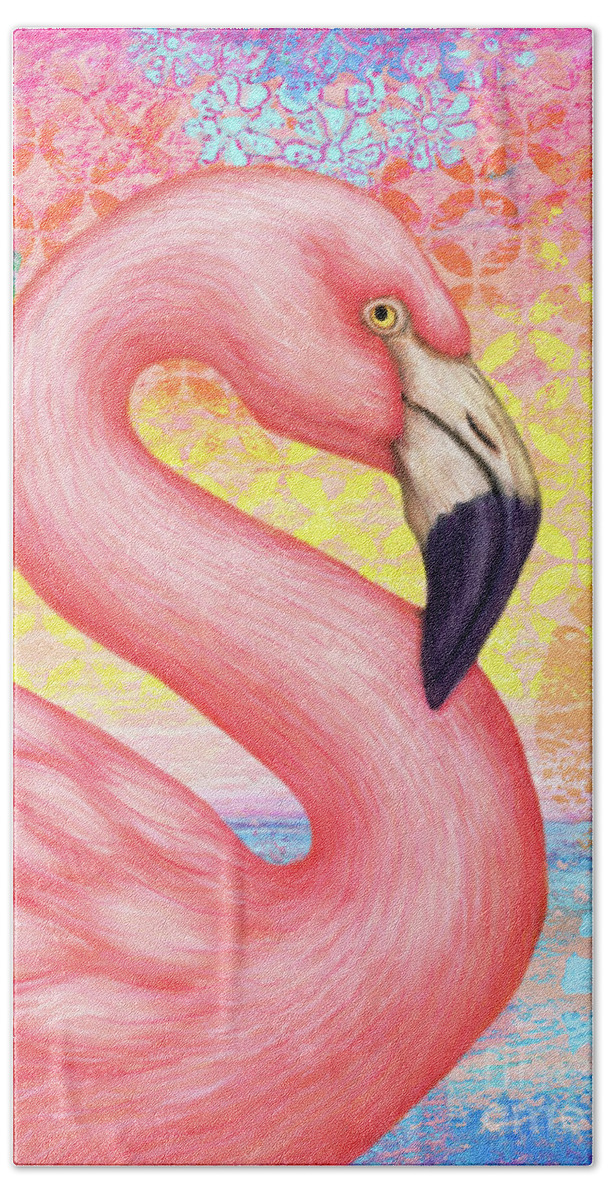 Flamingo Beach Towel featuring the painting Pink Flamingo Abstract by Amy E Fraser
