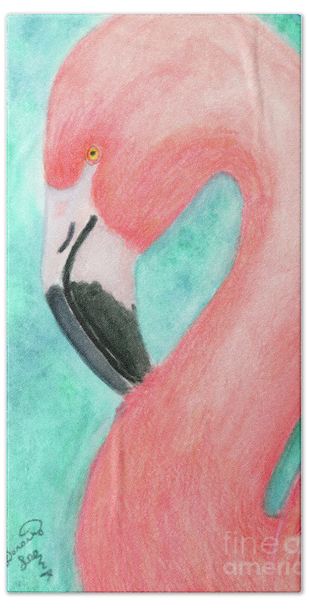 Dorothy Lee Art Beach Towel featuring the painting Pink Flamingo by Dorothy Lee