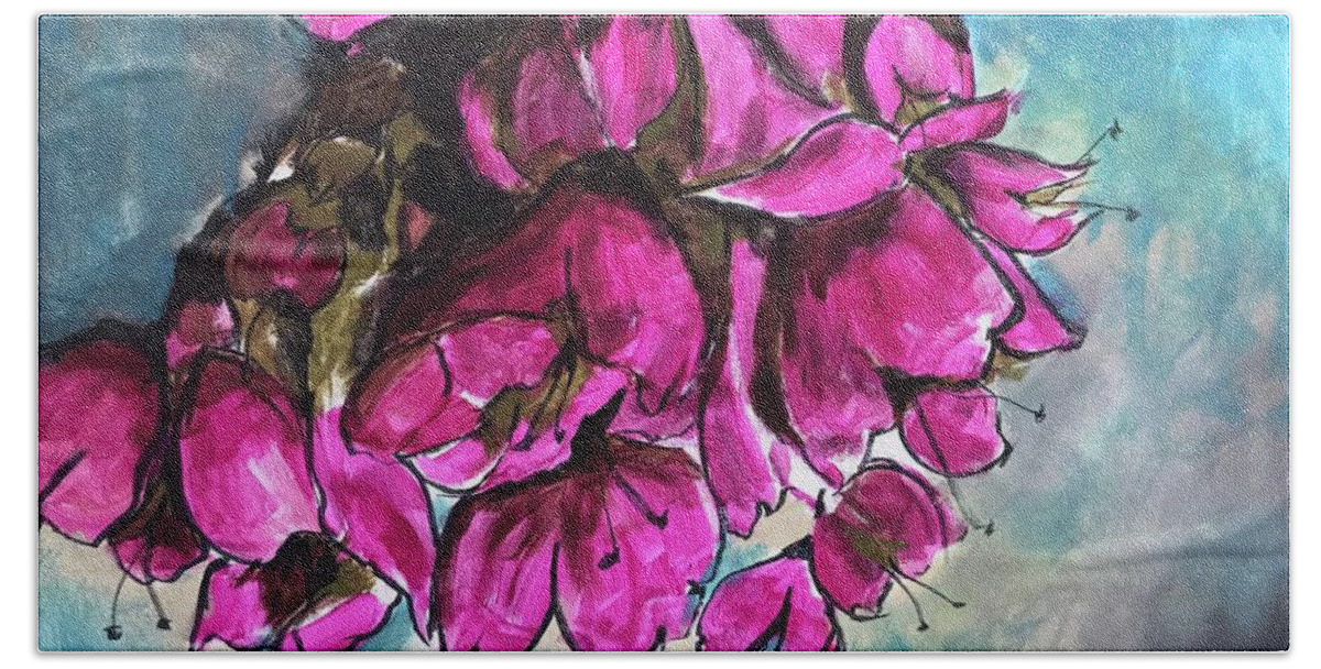  Beach Towel featuring the painting Pink Flowers by Angie ONeal