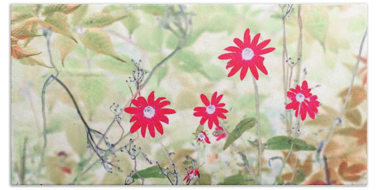 Flowers Beach Towel featuring the photograph Happy Red Daisies by Missy Joy