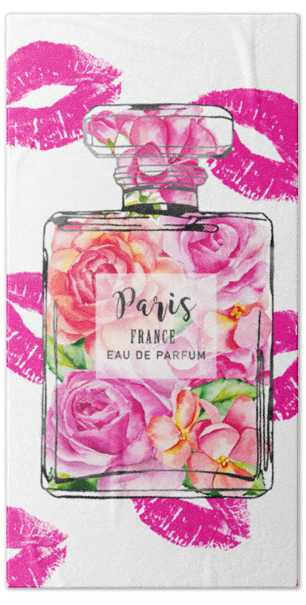 Pink lips and roses perfume bottle Beach Towel by Mihaela Pater - Fine Art  America