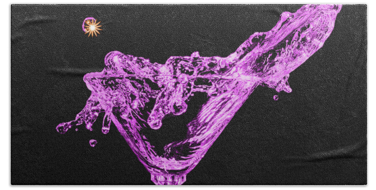 Martini Beach Towel featuring the photograph Neon Pink Martini Splash Frozen in Time by Rob Green