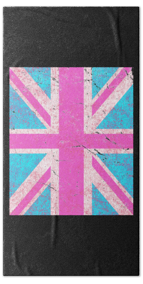 Funny Beach Towel featuring the digital art Pink Retro Union Jack Flag by Flippin Sweet Gear