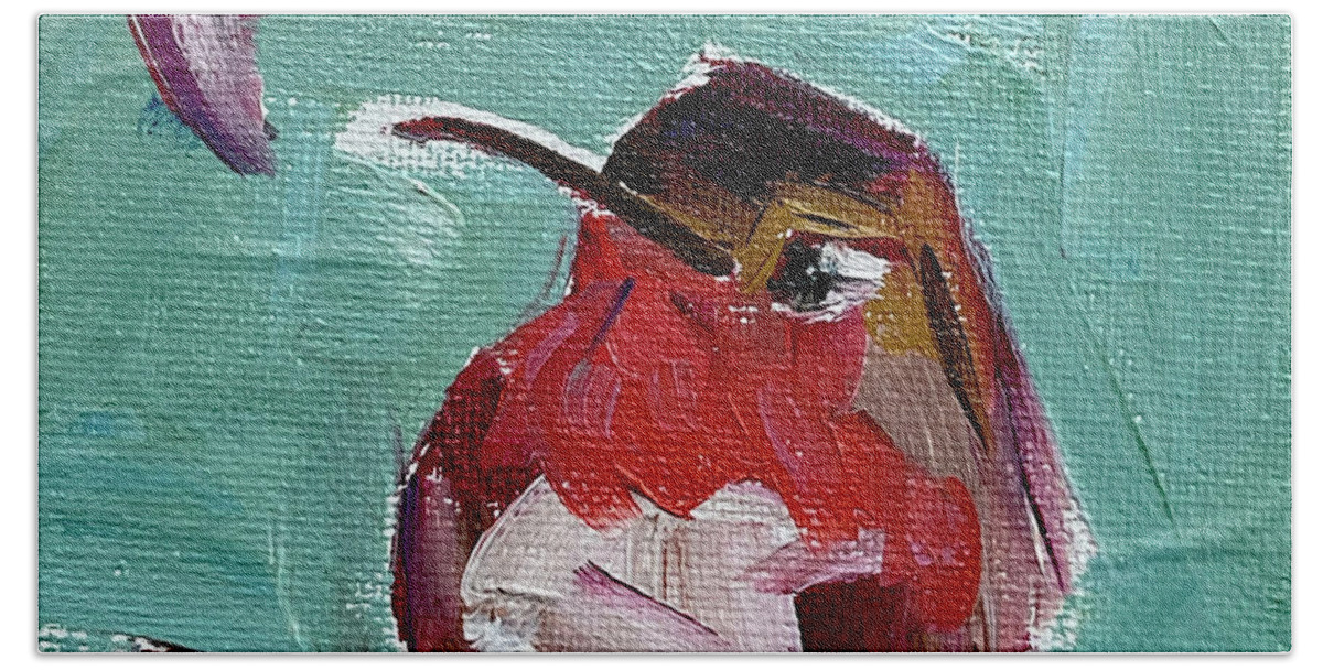 Hummingbird Beach Towel featuring the painting Pink Throat Hummingbird by Roxy Rich