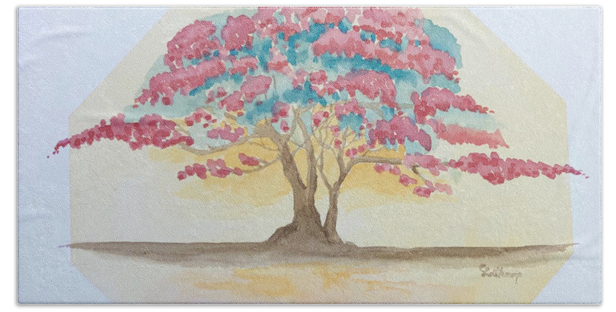 Pink Beach Sheet featuring the painting Pink Tree by Christine Lathrop