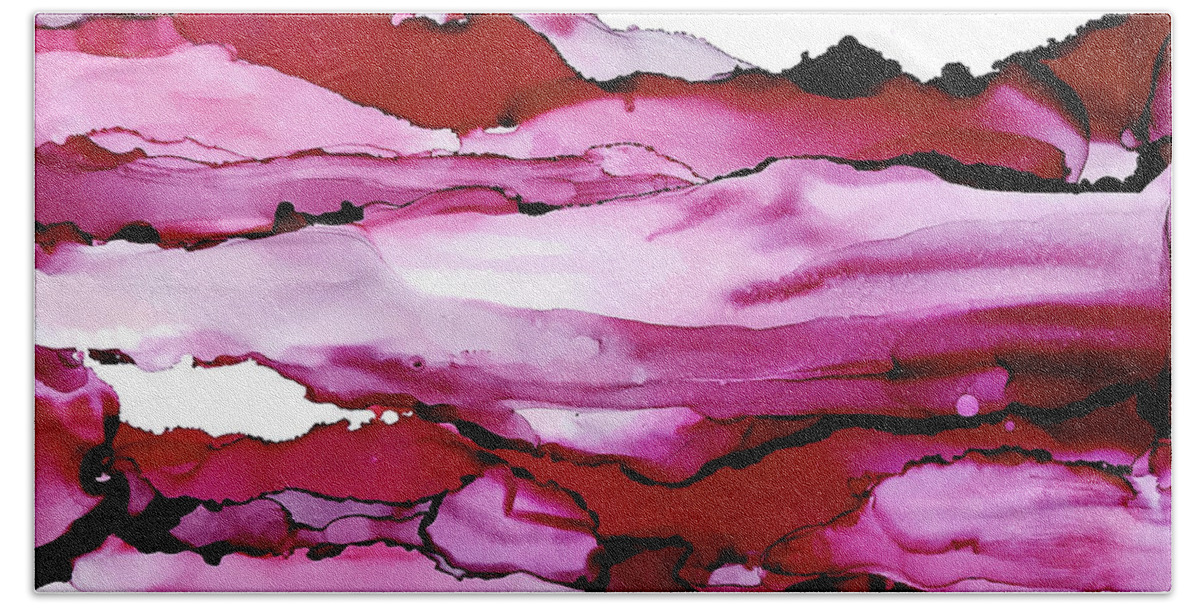Alcohol Ink Beach Towel featuring the painting Pinkscape 2 by Chris Paschke