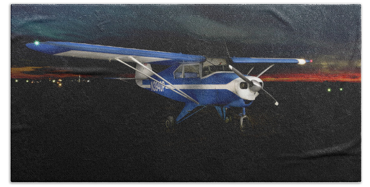Plane Beach Towel featuring the photograph Piper Tri-Pacer Lightpainting by Steve Templeton