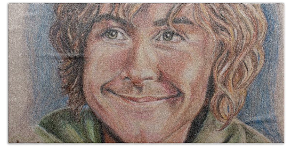 Pippin Beach Towel featuring the drawing Pippin by Christine Jepsen