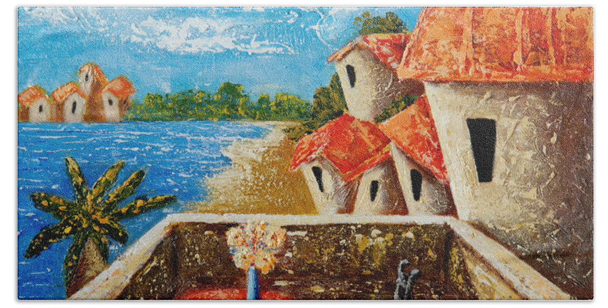 Landscape Beach Towel featuring the painting Playa Gorda by Oscar Ortiz