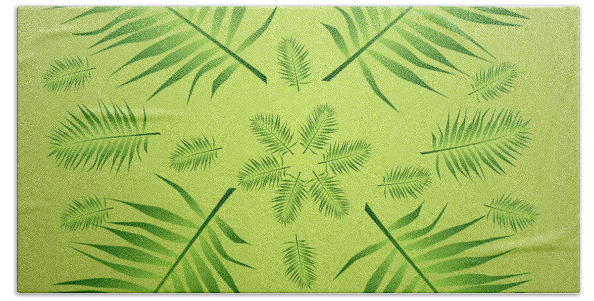 Palm Beach Towel featuring the digital art Plethora of Palm Leaves 10 on a Lime Green Gradient by Ali Baucom