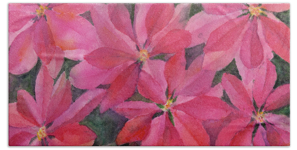 Poinsettia Beach Towel featuring the painting Poinsettias Galore by Wendy Keeney-Kennicutt