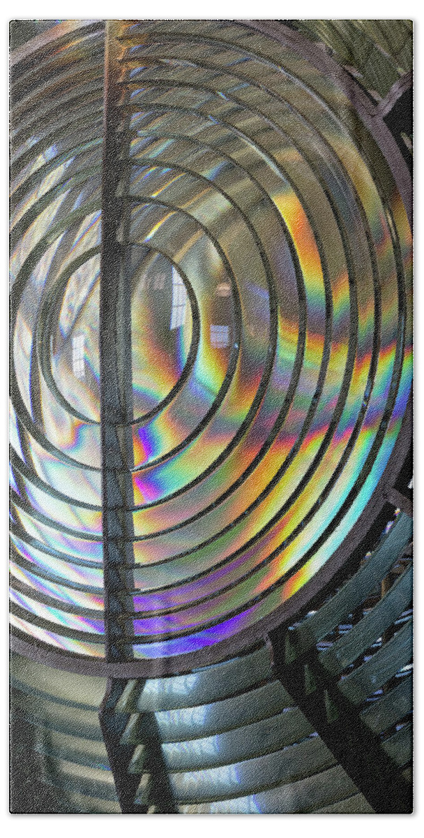 Fresnel Lens Beach Towel featuring the photograph Point Arena Lighthouse Fresnel Lens Rainbow Abstract by Kathleen Bishop