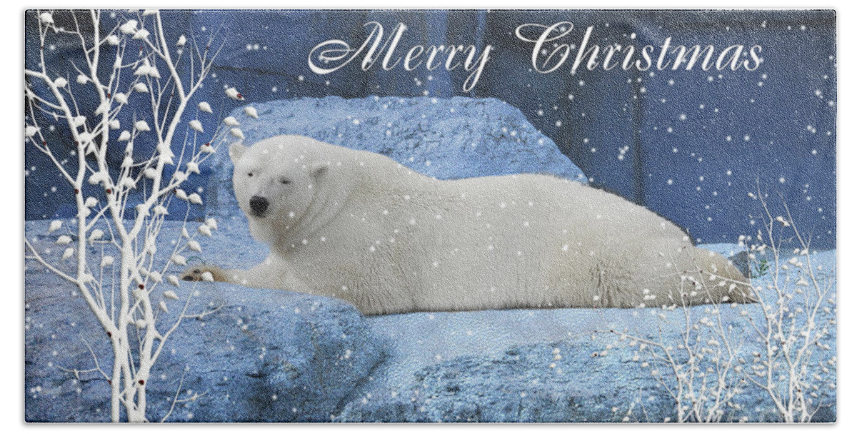 Christmas Beach Towel featuring the mixed media Polar Bear Christmas Greeting by Elaine Manley