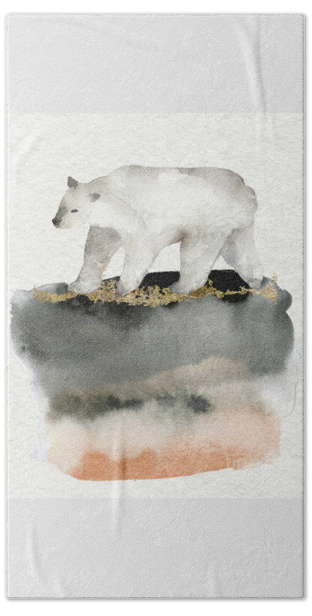 Polar Bear Beach Towel featuring the painting Polar Bear Watercolor Animal Painting by Garden Of Delights