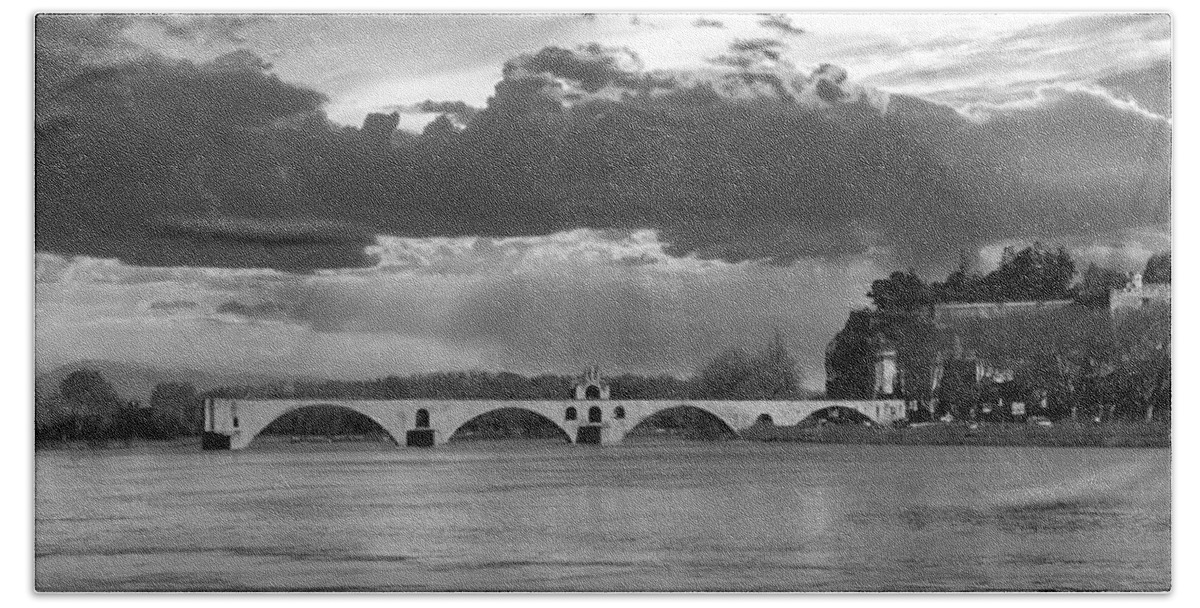 France Beach Towel featuring the photograph Pont D'Avignon France black and white- Photo 163 by Lucie Dumas