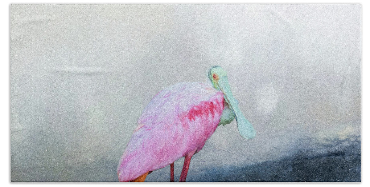 Roseate Spoonbill Beach Towel featuring the digital art Pop of Pink by Jayne Carney