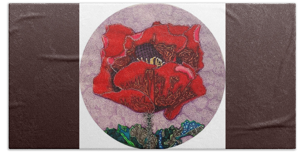 Poppy Beach Towel featuring the mixed media Poppy - Papaveroideae by Brenna Woods