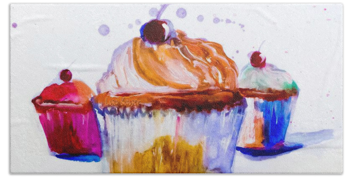 Popular Beach Towel featuring the painting Popular Cupcake by Lisa Kaiser