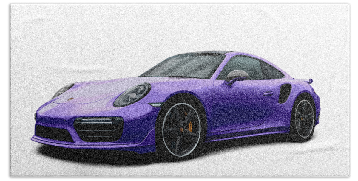 Hand Drawn Beach Towel featuring the digital art Porsche 911 991 Turbo S Digitally Drawn - Purple by Moospeed Art